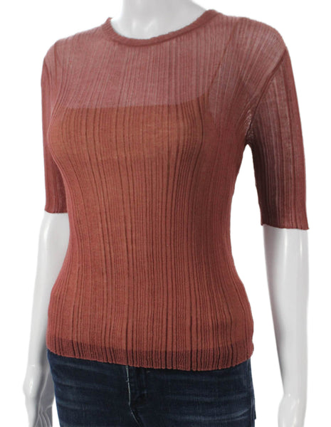 Vince Womens Basic Cotton Crew Neck Short Sleeve T-Shirt Brown Size XS