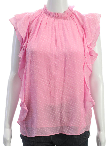 Generation Love Womens Polka Dot High Neck Short Sleeve Blouse Pink Size 3
