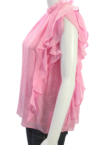 Generation Love Womens Polka Dot High Neck Short Sleeve Blouse Pink Size 3