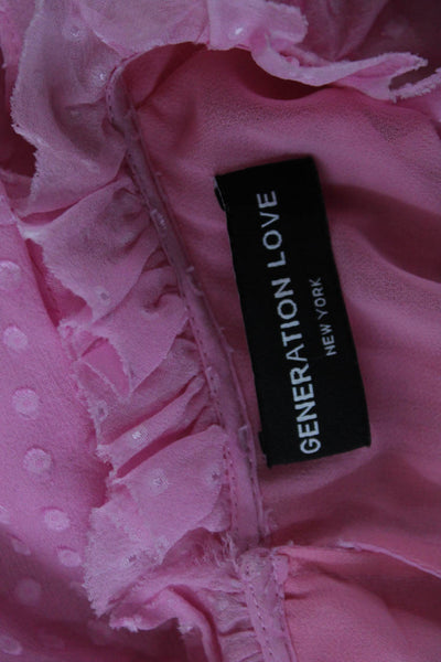 Generation Love Womens Polka Dot High Neck Short Sleeve Blouse Pink Size 3