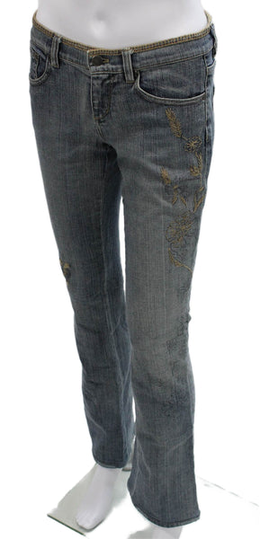 Elie Tahari Women Bootcut Jeans Blue Floral Denim Mid Rise Button Size 26