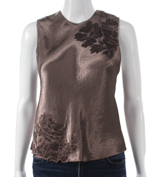 Vince Womens Basic Cotton Sleeveless Round Neck Brown Blouse Size 2XS
