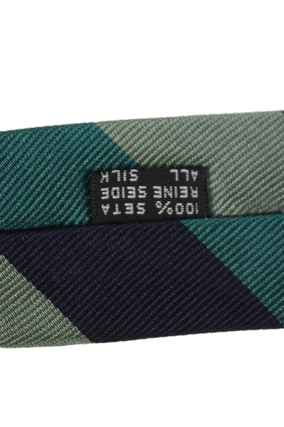 Marco Azzali Mens Striped Print Classic Tie Green Navy