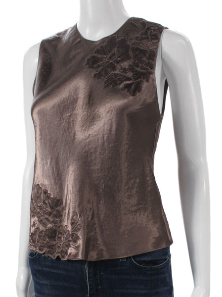 Vince Womens Basic Cotton Sleeveless Round Neck Brown Blouse Size 2XS