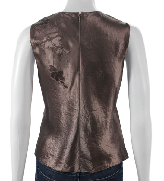 Vince Womens Basic Cotton Sleeveless Round Neck Brown Blouse Size 2XS