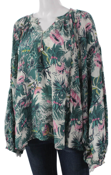 Chufy Women Tunic V-Neck Long Sleeve Floral Multicolor Viscose Button Size L