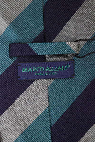 Marco Azzali Mens Striped Print Classic Tie Green Navy