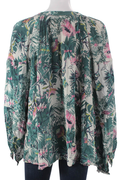 Chufy Women Tunic V-Neck Long Sleeve Floral Multicolor Viscose Button Size L