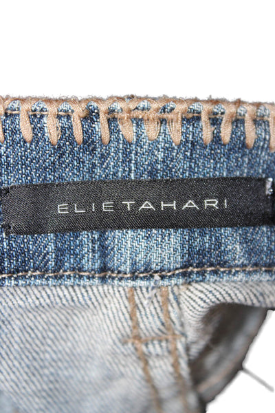 Elie Tahari Women Bootcut Jeans Blue Floral Denim Mid Rise Button Size 26