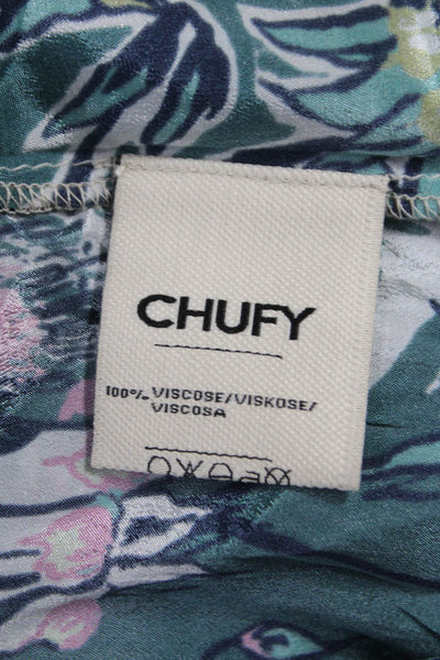Chufy Women Tunic V-Neck Long Sleeve Floral Multicolor Viscose Button Size L