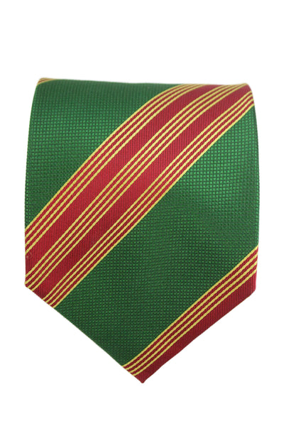Designer Mens Striped Print Classic Tie Green Red Yellow