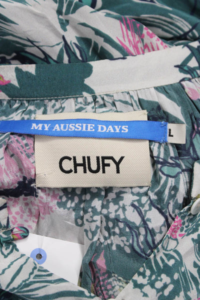 Chufy Women Tunic V-Neck Long Sleeve Floral Multicolor Viscose Button Size L