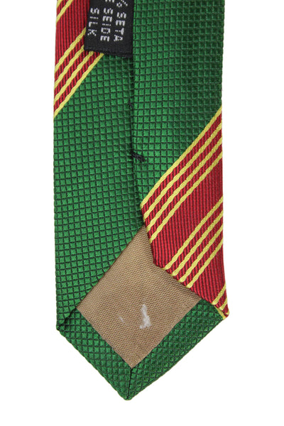 Designer Mens Striped Print Classic Tie Green Red Yellow