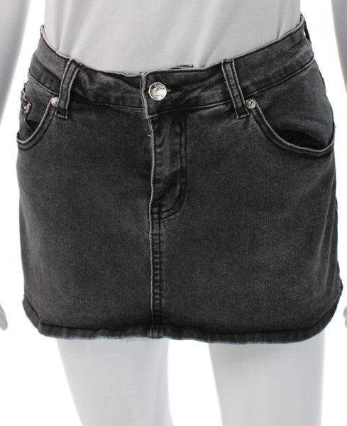 Edikted Womens Gray Denim Mini Skirt Button Size XS