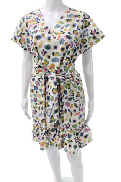 Pink Chicken Womens Wrap Dress Multi Animal Print V-Neck Short Sleeve Size M