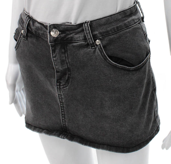 Edikted Womens Gray Denim Mini Skirt Button Size XS