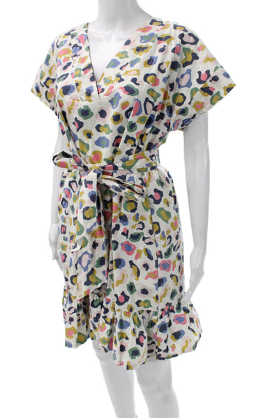 Pink Chicken Womens Wrap Dress Multi Animal Print V-Neck Short Sleeve Size M