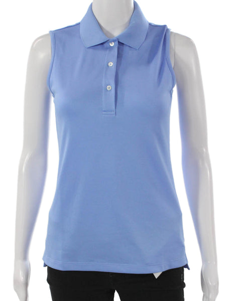 Tory Sport Women Sleeveless Collared Polo Top Blue Polyester Size XS
