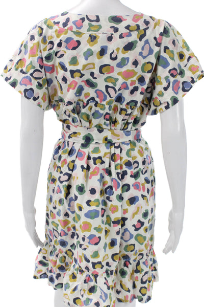 Pink Chicken Womens Wrap Dress Multi Animal Print V-Neck Short Sleeve Size M