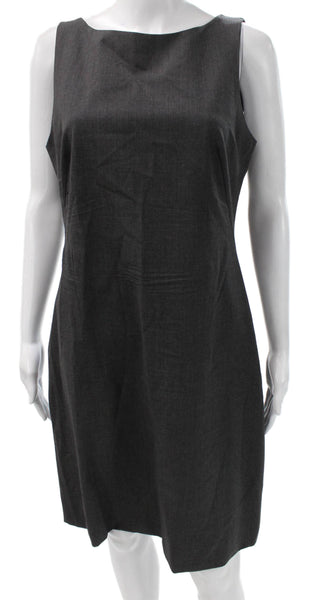 Theory Women Sheath Dress Gray Wool Blend Boat Neck Sleeveless Size 10