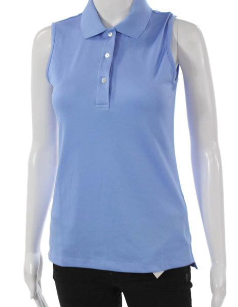 Tory Sport Women Sleeveless Collared Polo Top Blue Polyester Size XS