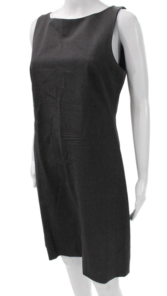 Theory Women Sheath Dress Gray Wool Blend Boat Neck Sleeveless Size 10