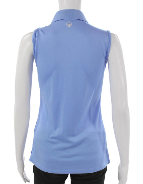 Tory Sport Women Sleeveless Collared Polo Top Blue Polyester Size XS