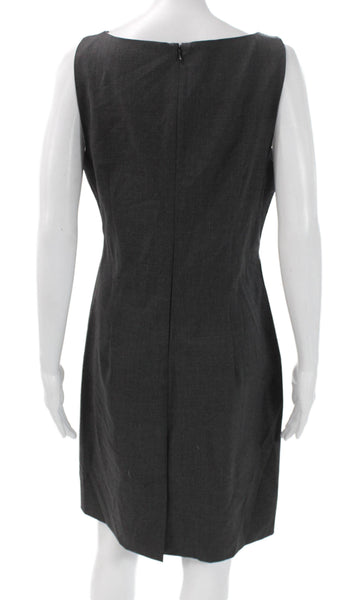 Theory Women Sheath Dress Gray Wool Blend Boat Neck Sleeveless Size 10