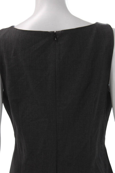 Theory Women Sheath Dress Gray Wool Blend Boat Neck Sleeveless Size 10