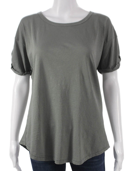 John Patrick Women Basic Green Cotton Round Neck Short Sleeve T-Shirt Size M