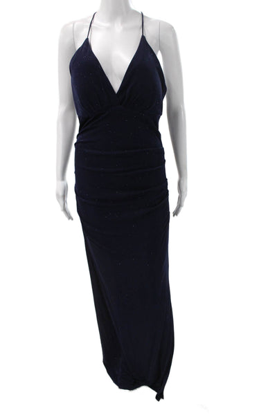 Laundry by Shelli Segal Women Maxi Dress Blue V Neck Sleeveless Size 10