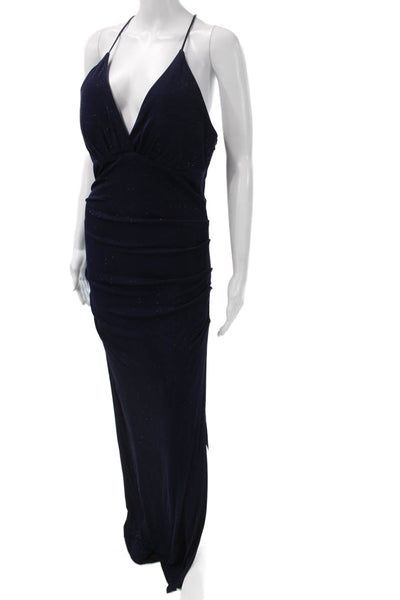Laundry by Shelli Segal Women Maxi Dress Blue V Neck Sleeveless Size 10