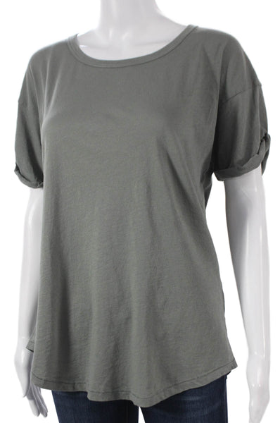 John Patrick Women Basic Green Cotton Round Neck Short Sleeve T-Shirt Size M
