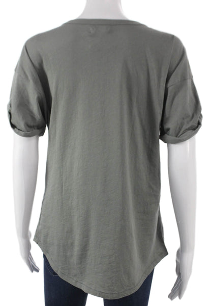 John Patrick Women Basic Green Cotton Round Neck Short Sleeve T-Shirt Size M