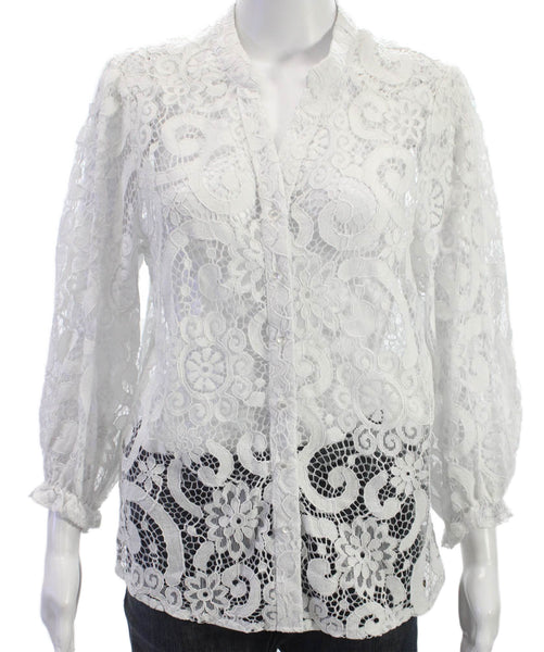 Nanette Nanette Lepore Women Floral Lace Collar Long Sleeve Blouse White Size M