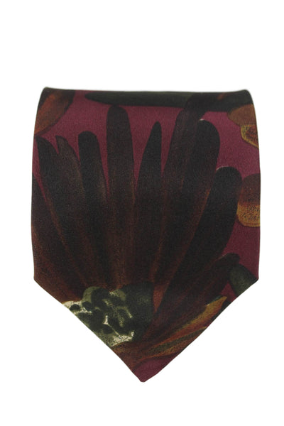 Marco Azzali Mens Floral Print Classic Tie Burgundy