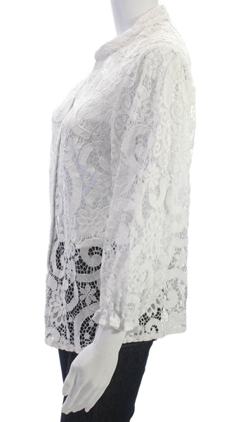 Nanette Nanette Lepore Women Floral Lace Collar Long Sleeve Blouse White Size M