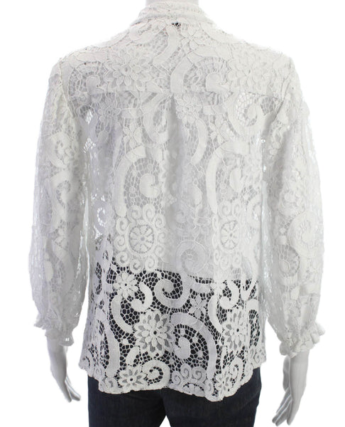 Nanette Nanette Lepore Women Floral Lace Collar Long Sleeve Blouse White Size M