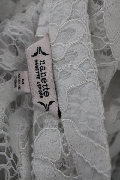 Nanette Nanette Lepore Women Floral Lace Collar Long Sleeve Blouse White Size M