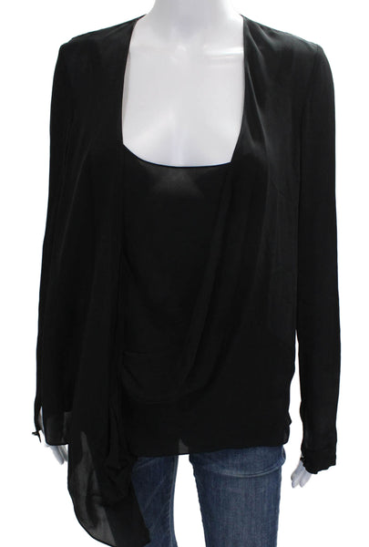 Wes Gordon Womens Black Cowl Neck Tunic Long Sleeve Polyester Blend Size S