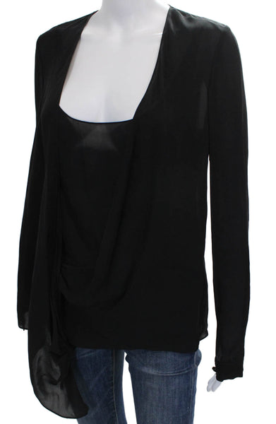 Wes Gordon Womens Black Cowl Neck Tunic Long Sleeve Polyester Blend Size S