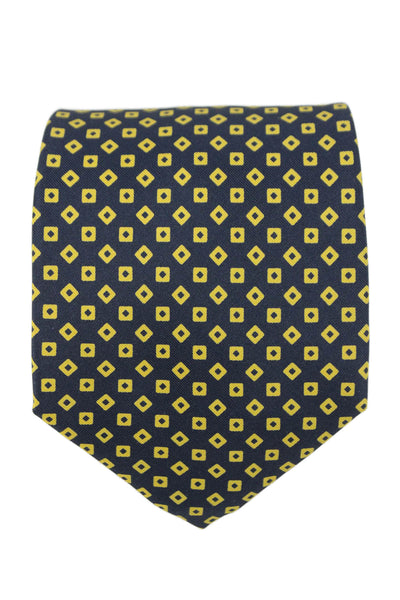 Designer Mens Silk Geometric Print Classic Tie Black Yellow