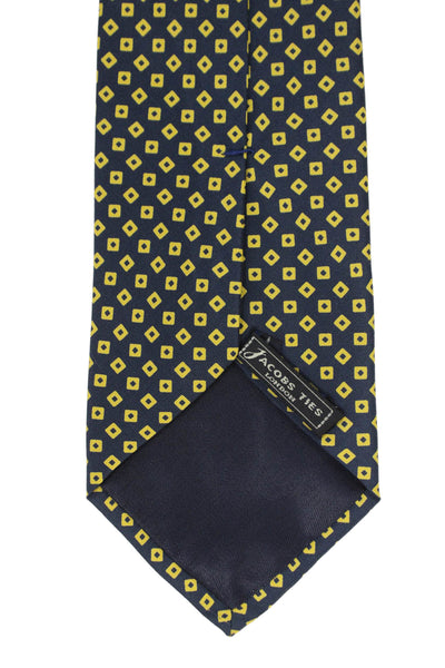 Designer Mens Silk Geometric Print Classic Tie Black Yellow
