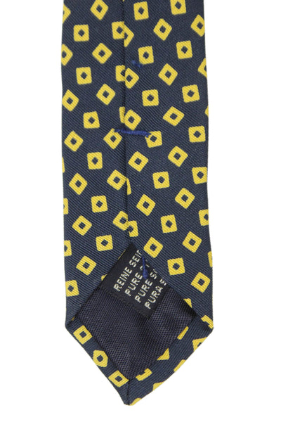 Designer Mens Silk Geometric Print Classic Tie Black Yellow