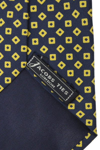 Designer Mens Silk Geometric Print Classic Tie Black Yellow