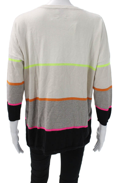 Whisper By Brodie Women Cashmere VNeck Striped Pullover Beige 3/4 Sleeve Size S