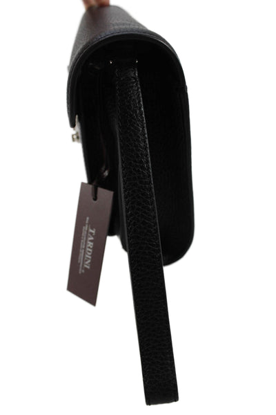 Tardini Womens Leather Silver Tone Push Lock Clutch Handbag Black