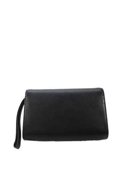 Tardini Womens Leather Silver Tone Push Lock Clutch Handbag Black