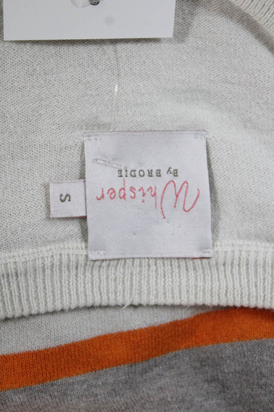 Whisper By Brodie Women Cashmere VNeck Striped Pullover Beige 3/4 Sleeve Size S