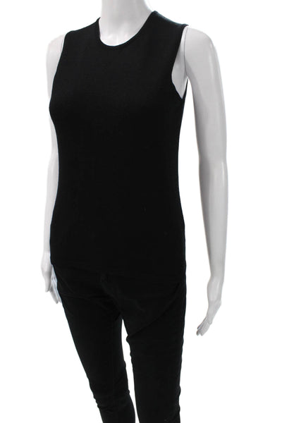 Henri Bendel Womens Black Merino Wool Crew Neck Sleeveless Basic Tank Size S